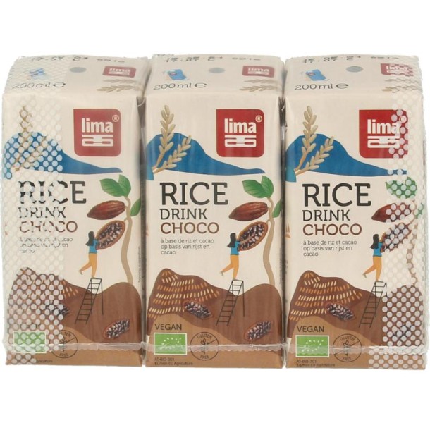 Lima Rice drink choco calcium 200 ml bio (3 Stuks)